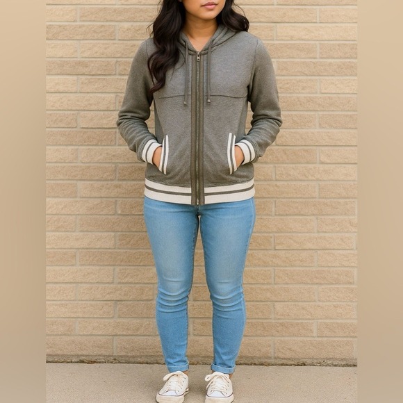 Hem & Thread Hunter Green/White Zip Up Jacket w/ Hoodie - Picture 1 of 9